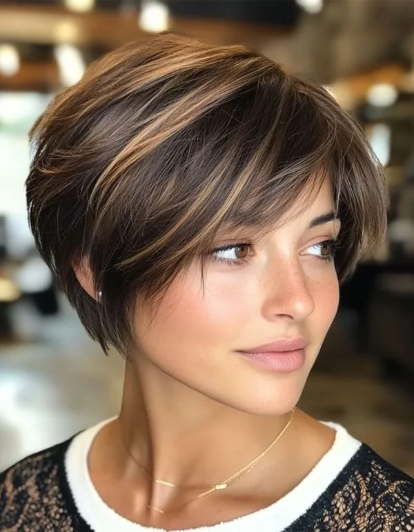 Dark Pixie With Blonde Highlights — Winter Hair Colors for Short Hair