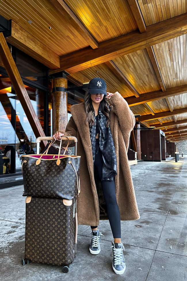 Oversized Teddy Coat with Athleisure Elements — Winter Travel Outfits