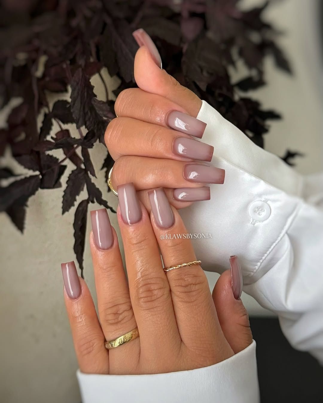 Taupe Pink Gradient Square Nails Taupe Pink Gradient Square Nails — Winter to Spring Transition Nails