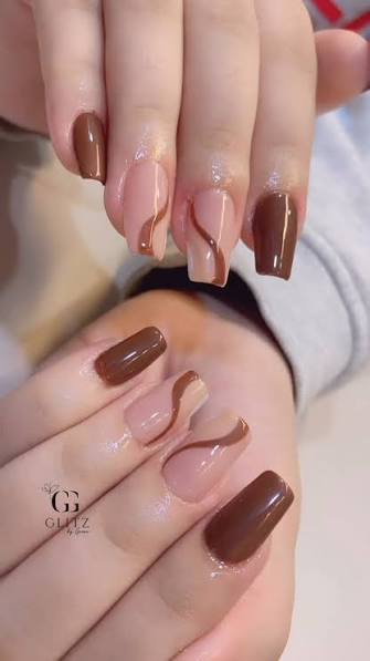 Brown Swirls on Short Square Nails Brown Swirls on Short Square Nails — brown nail designs