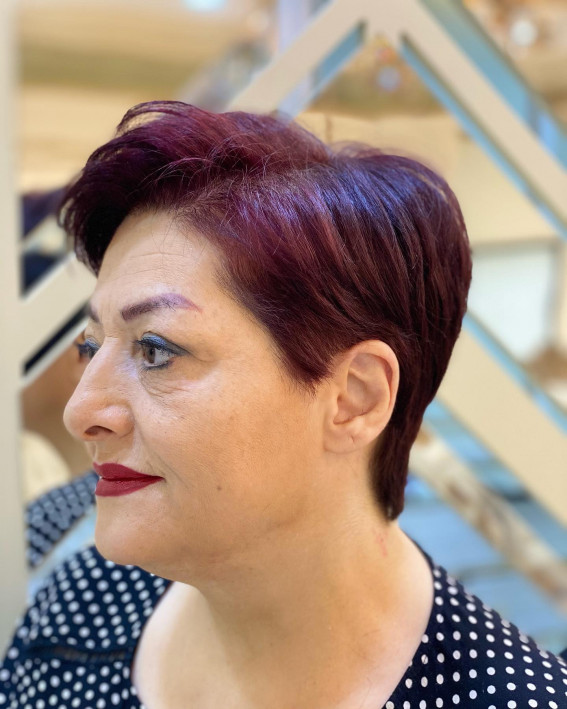 Rich Burgundy Styled Pixie Rich Burgundy Styled Pixie — Burgundy Hair Color