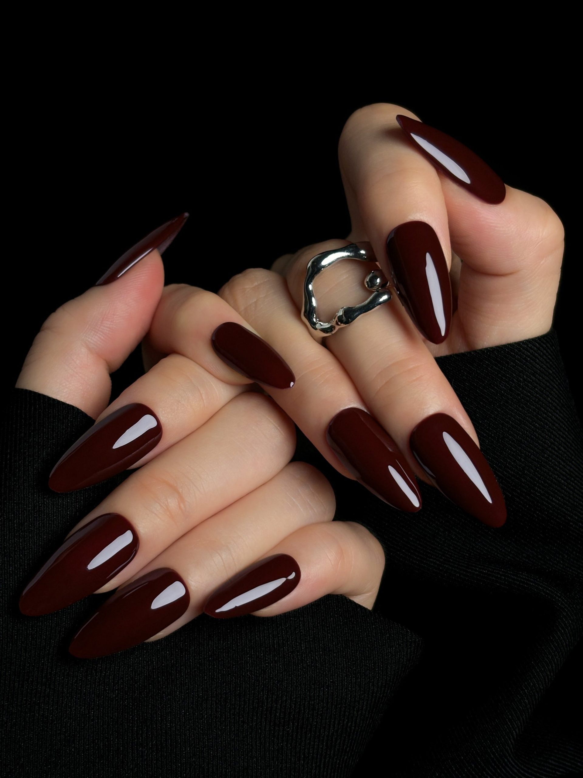 Extra-Long Stiletto Deep Brown-Red Extra-Long Stiletto Deep Brown-Red — Black Cherry Nails