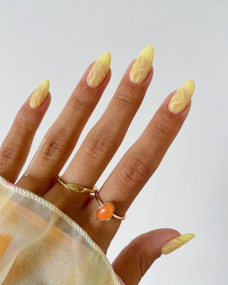 Subtle Wavy Pale Yellow Almond Subtle Wavy Pale Yellow Almond — nail art ideas