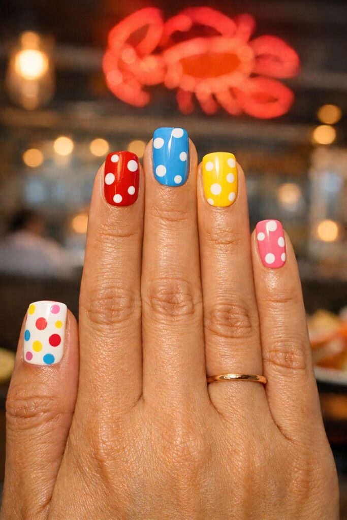 Colorful Polka Dot Square Nails Colorful Polka Dot Square Nails — simple nail designs