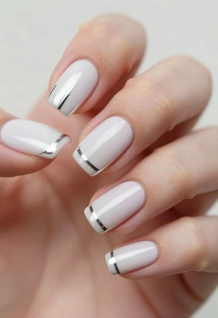 Minimalist Off-White With Silver Cuticle Line Minimalist Off-White With Silver Cuticle Line — Minimalist Winter Nails