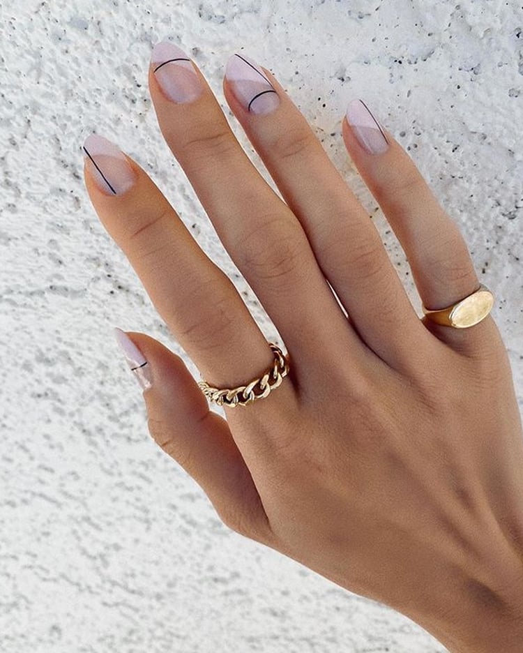 Milky Pink with Black Line Art Milky Pink with Black Line Art — trendy simple nail designs