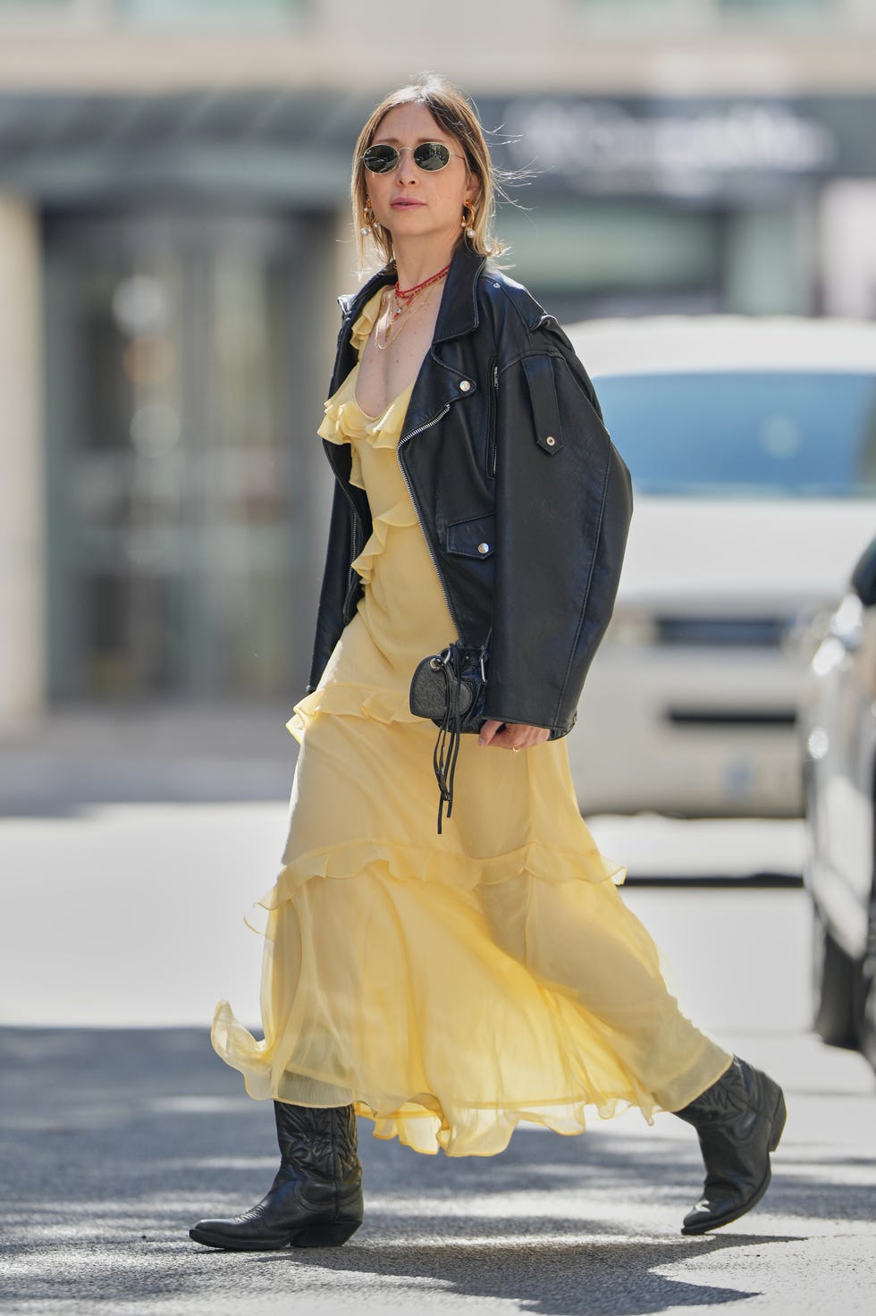 Edgy Cowboy Boots with a Ruffled Maxi Dress Edgy Cowboy Boots with a Ruffled Maxi Dress — Winter Boots Outfits