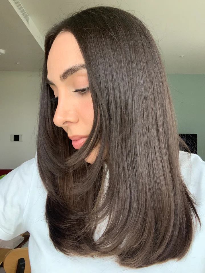 Mid-Back Dark Brown Blowout Volume Layers Mid-Back Dark Brown Blowout Volume Layers — Winter Haircuts for Straight Hair