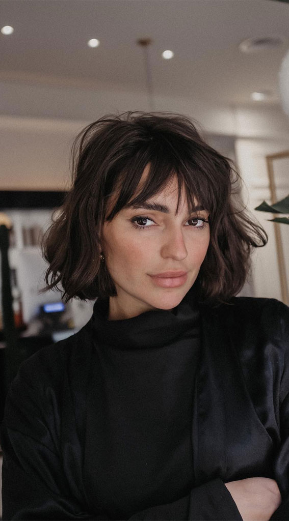 Dark Brown French Bob With Blunt Bangs — Winter Bob Haircuts