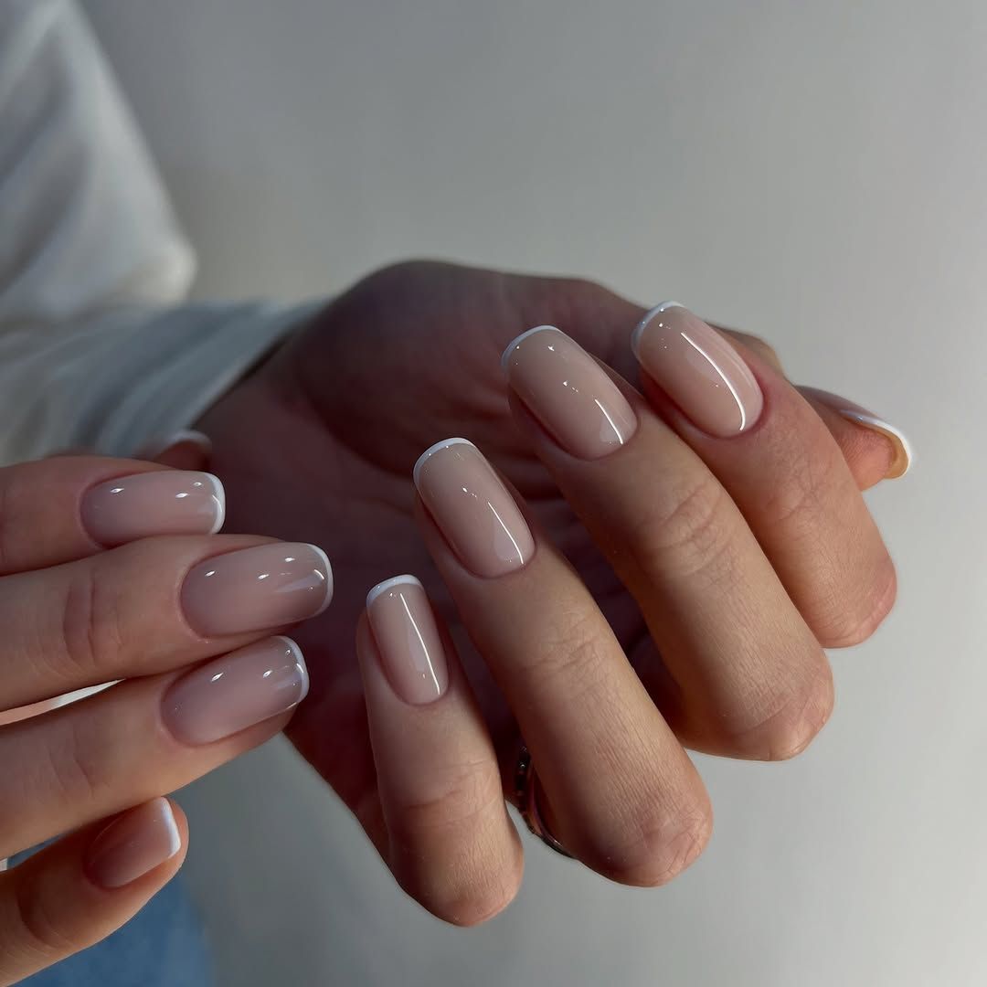 Crisp White French Squoval Nails — Winter French Tip Nails