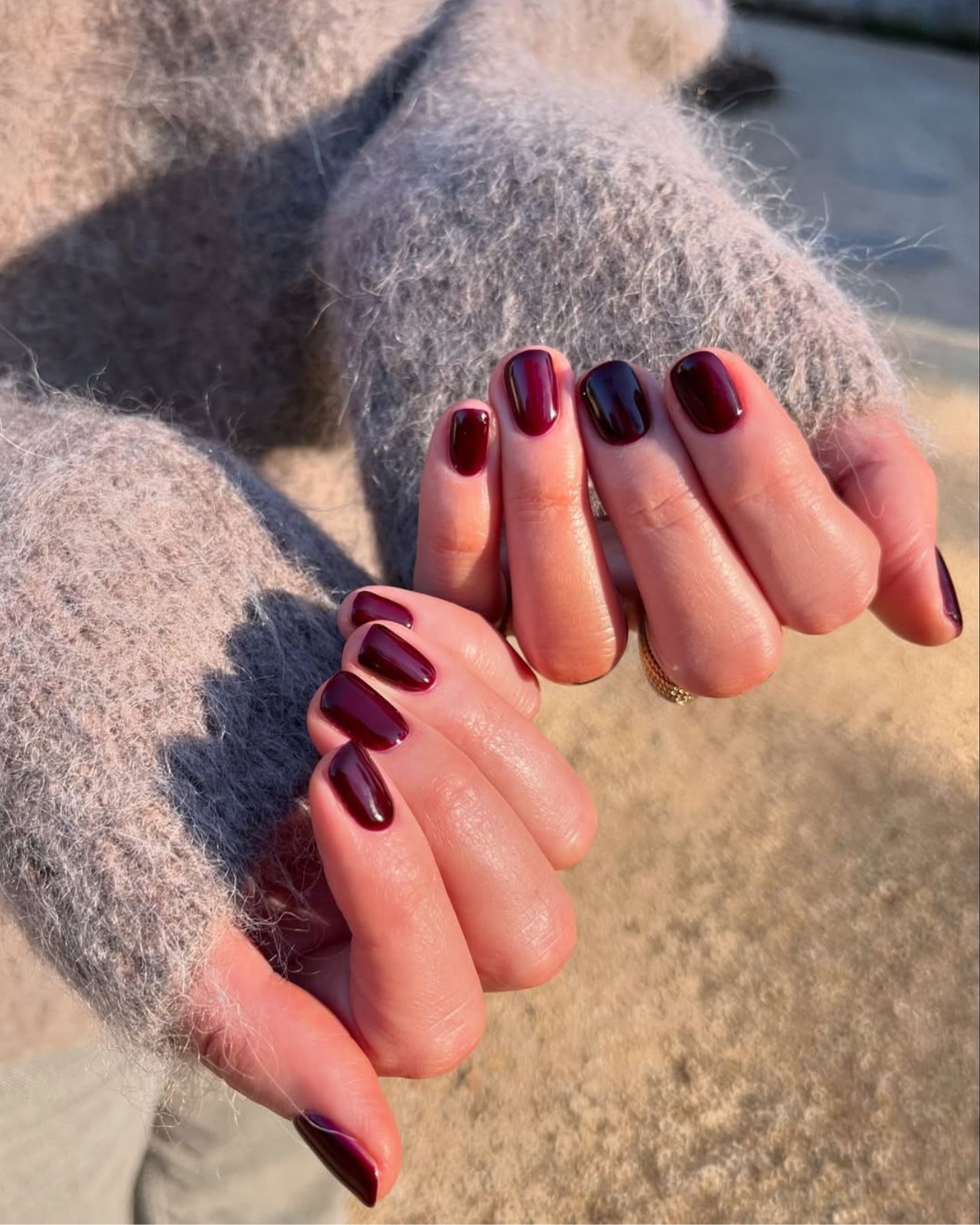 Dark Berry Red Short Square Dark Berry Red Short Square — Winter Gel Nail Colors