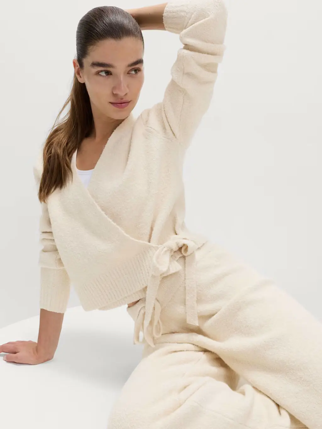 Cream Fluffy Knit Wrap Cardigan Loungewear — Loungewear Outfits