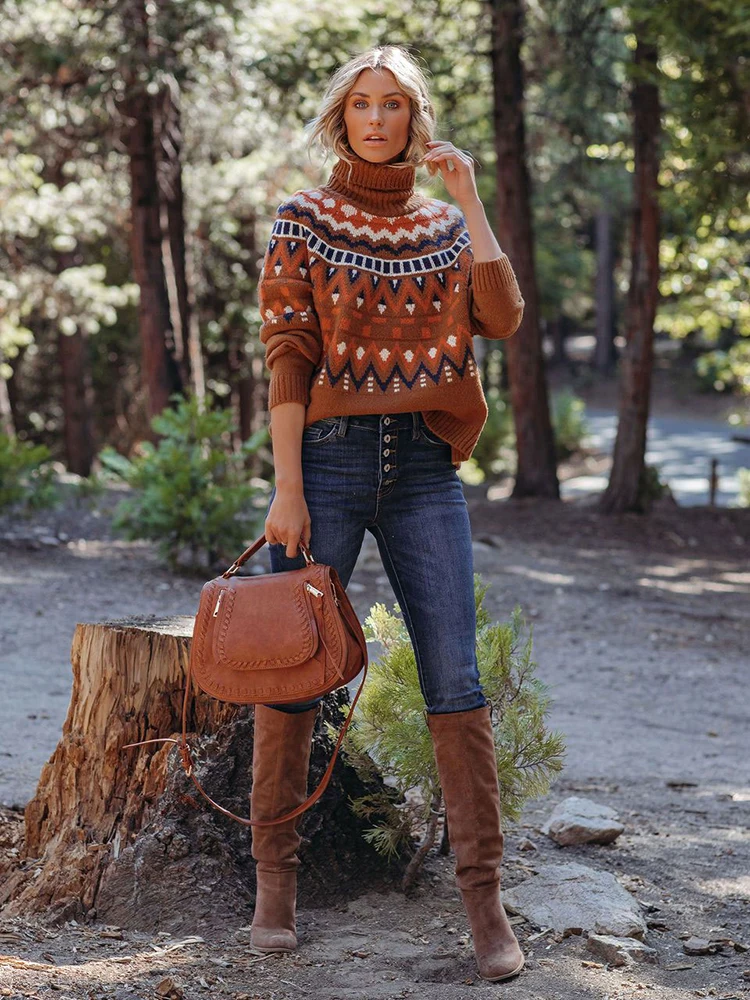Fair Isle Sweater with Knee-High Boots — Preppy Winter Outfits