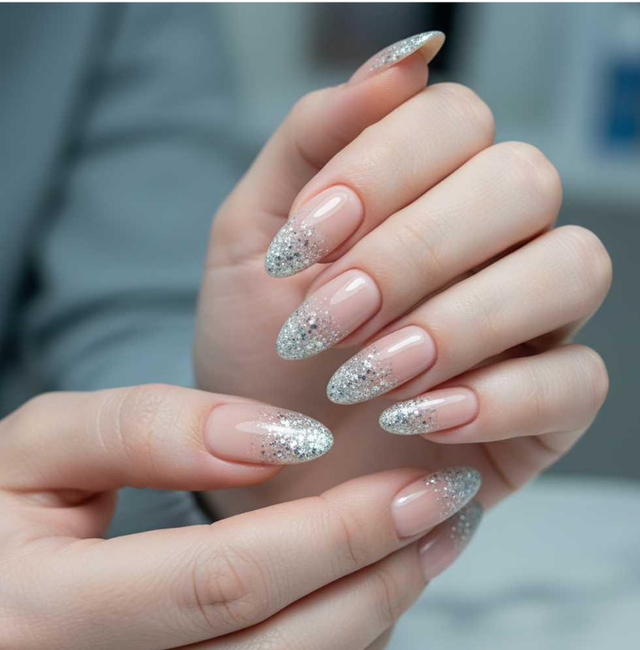 Glitter Visual Idea Glitter Visual Idea — Winter Oval Nails