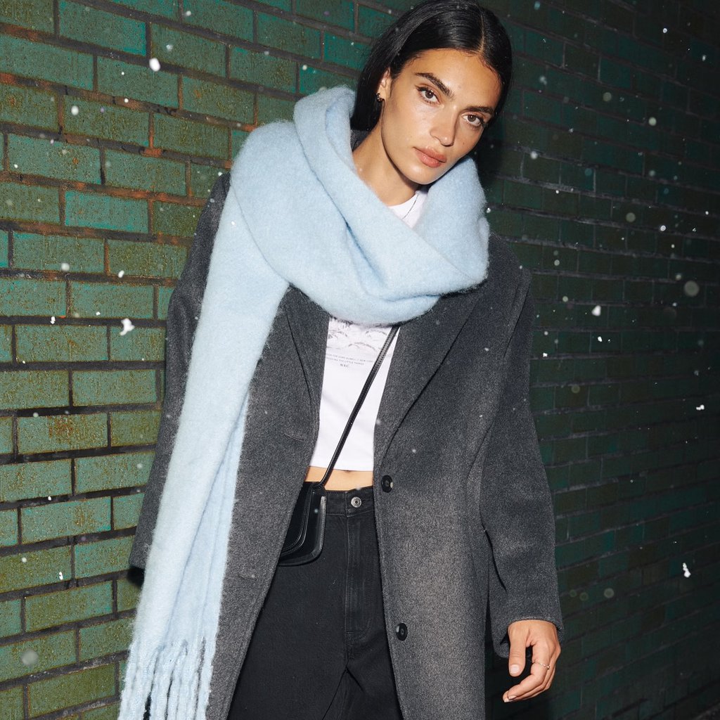 Grey Wool Coat and Fuzzy Scarf for a Cozy Winter Outfit — Winter College Outfits