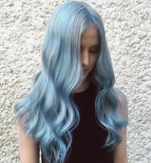 Pale Icy Light Blue Waves — Winter Hair Colors for Blue Eyes