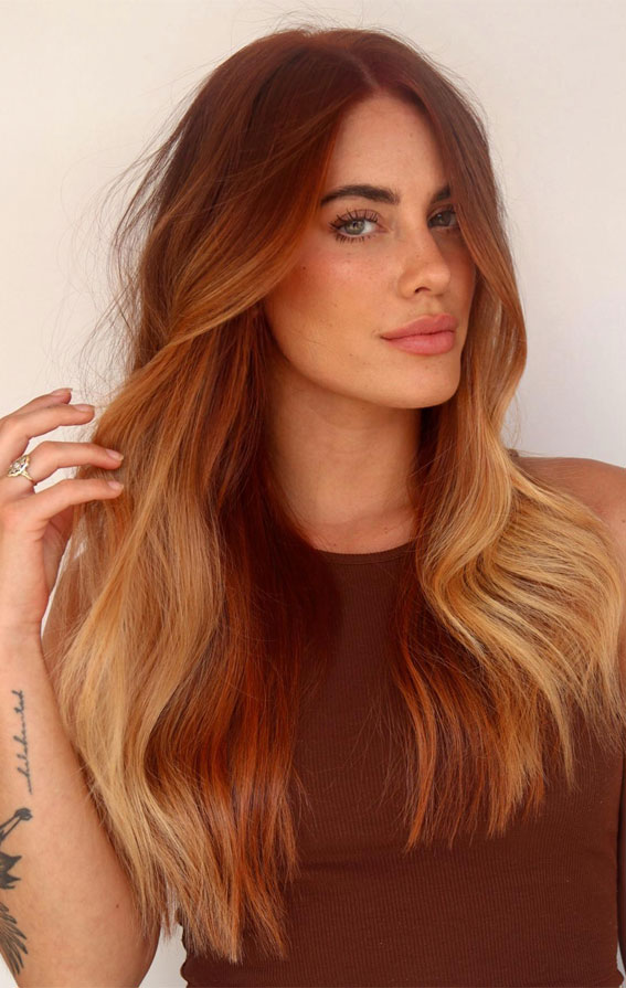 Red Copper To Honey Blonde Ombre — Winter Auburn Hair Color