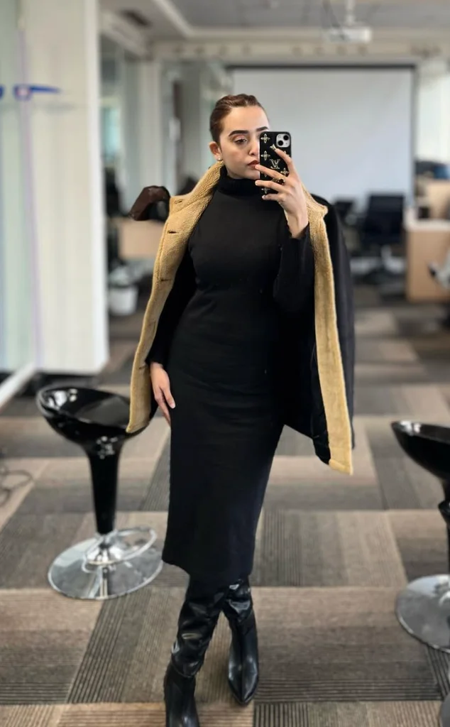 Layered Turtleneck Dress with Draped Coat Layered Turtleneck Dress with Draped Coat — Classy Winter Outfits