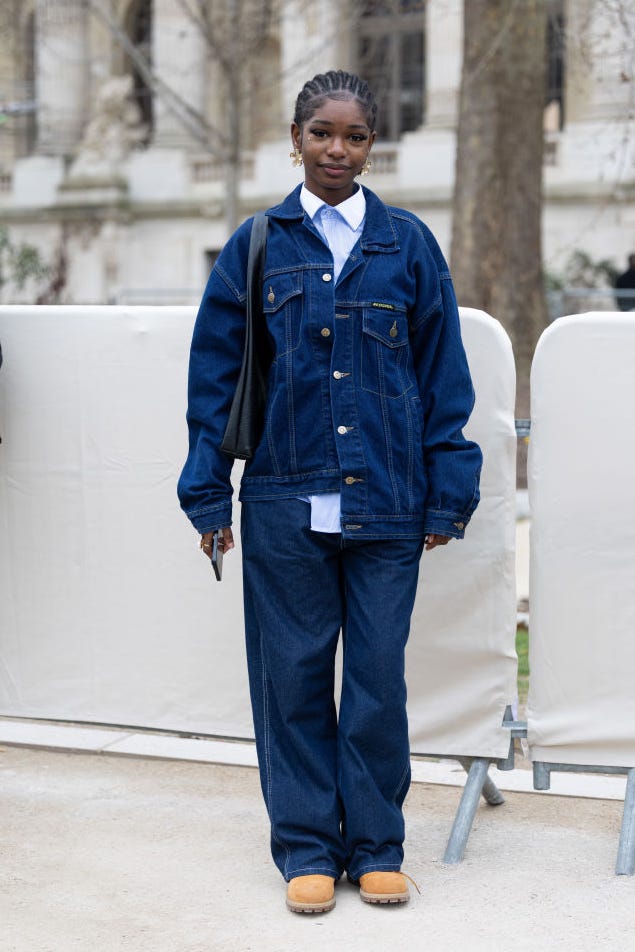 Streetwear Edge: Wide-Leg Jeans with Denim Jacket and Chunky Boots — Winter Outfits with Jeans