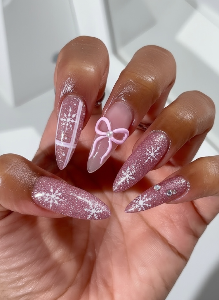 Rose Gold Glitter with 3D Bow Rose Gold Glitter with 3D Bow — Winter Nails