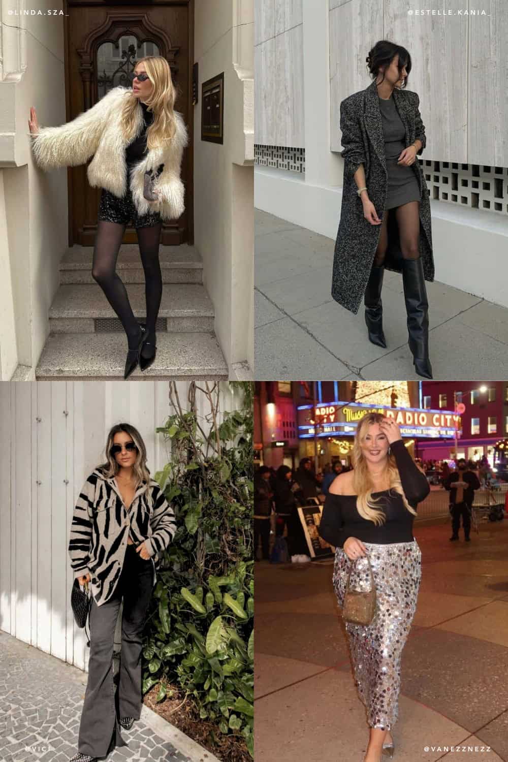 Voluminous Faux Fur Coat Over Sequined Shorts for a Glamorous Concert Night Voluminous Faux Fur Coat Over Sequined Shorts for a Glamorous Concert Night — Winter Concert Outfits
