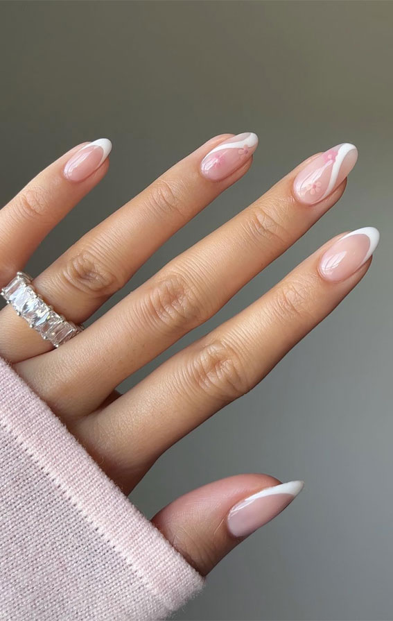 French Manicure with White Swirls French Manicure with White Swirls — simple nail designs