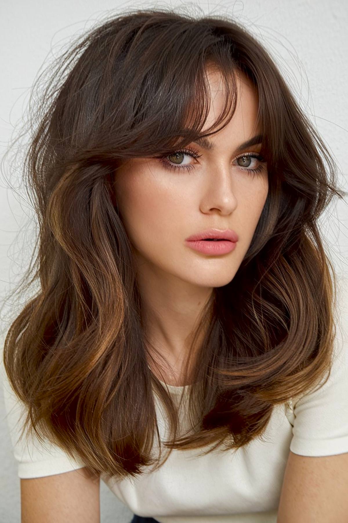Voluminous Dark Brown Blowout With Bangs Voluminous Dark Brown Blowout With Bangs — Winter Haircuts for Thick Hair