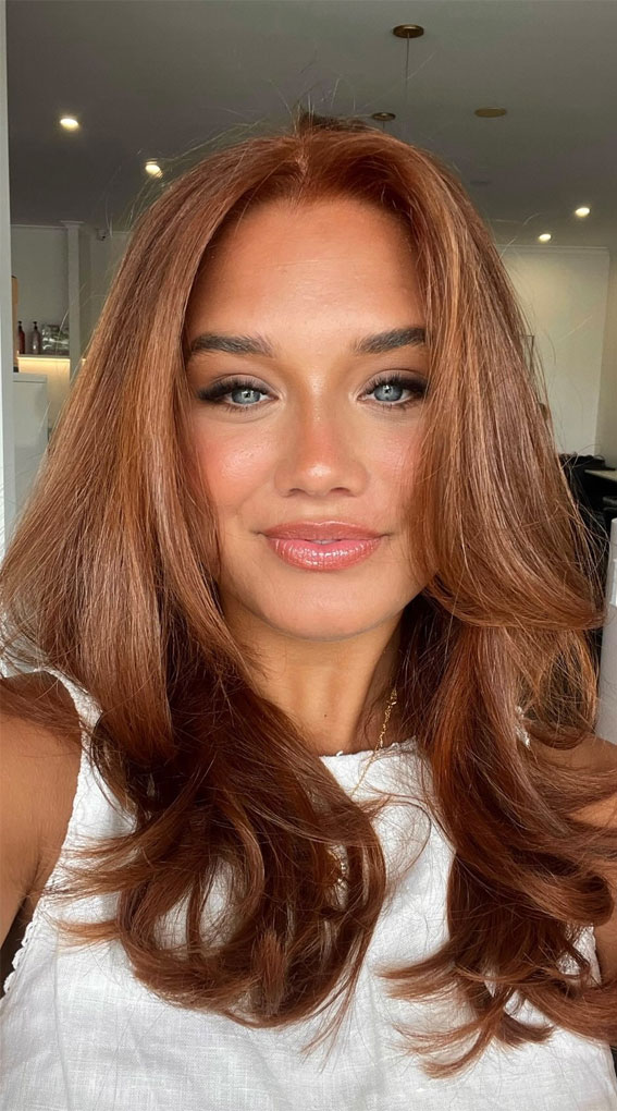 Vibrant Copper Blowout — Winter Hair Colors for Olive Skin