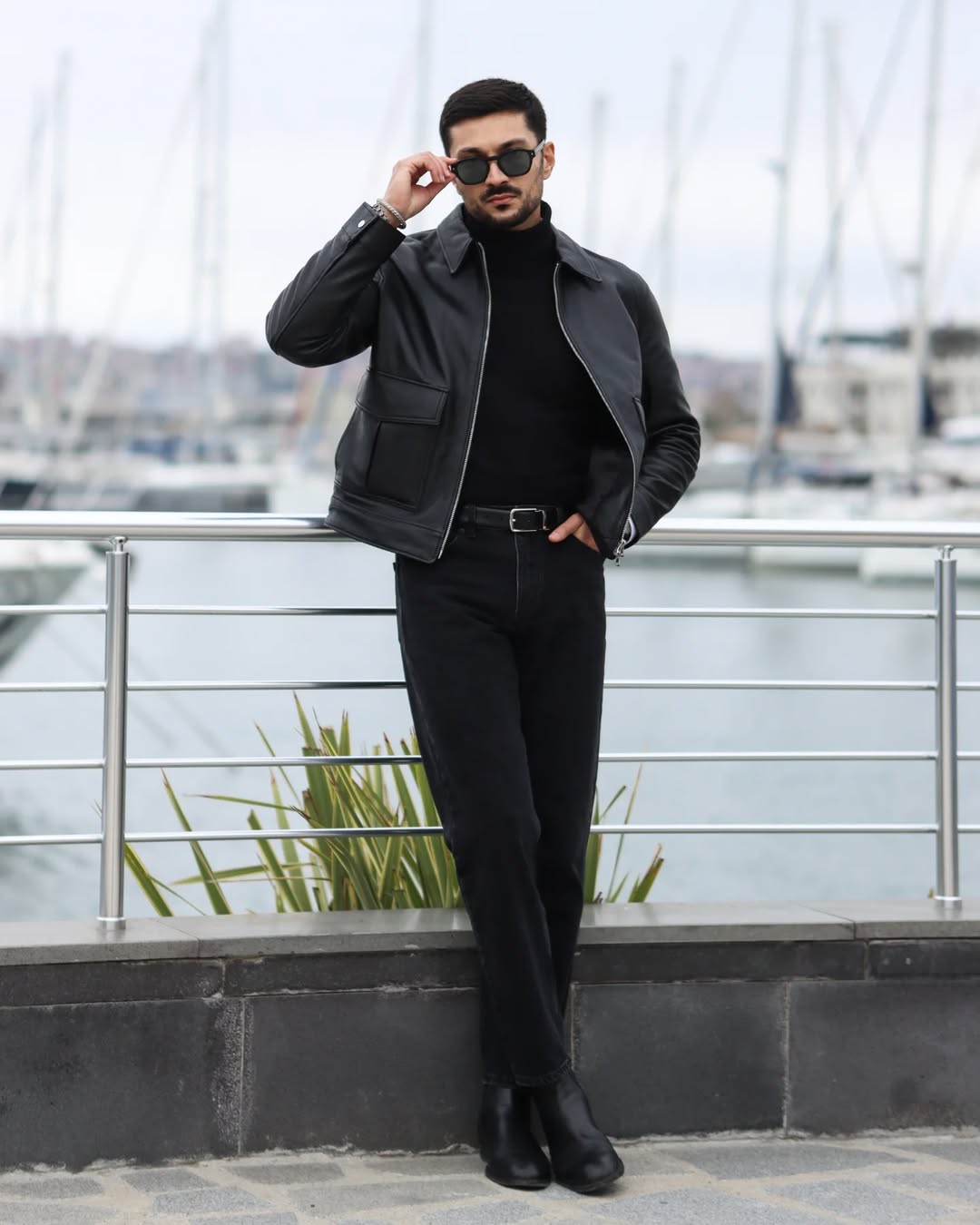Edgy Leather Jacket with Turtleneck and Chelsea Boots — Winter Outfits for Men