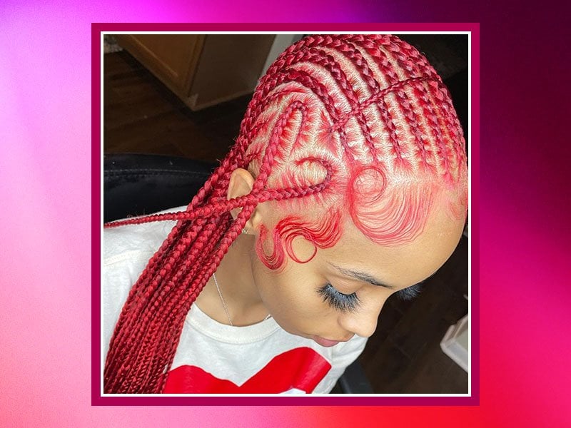 Vibrant Red Straight Box Braids — Winter Braid Colors for Black Women