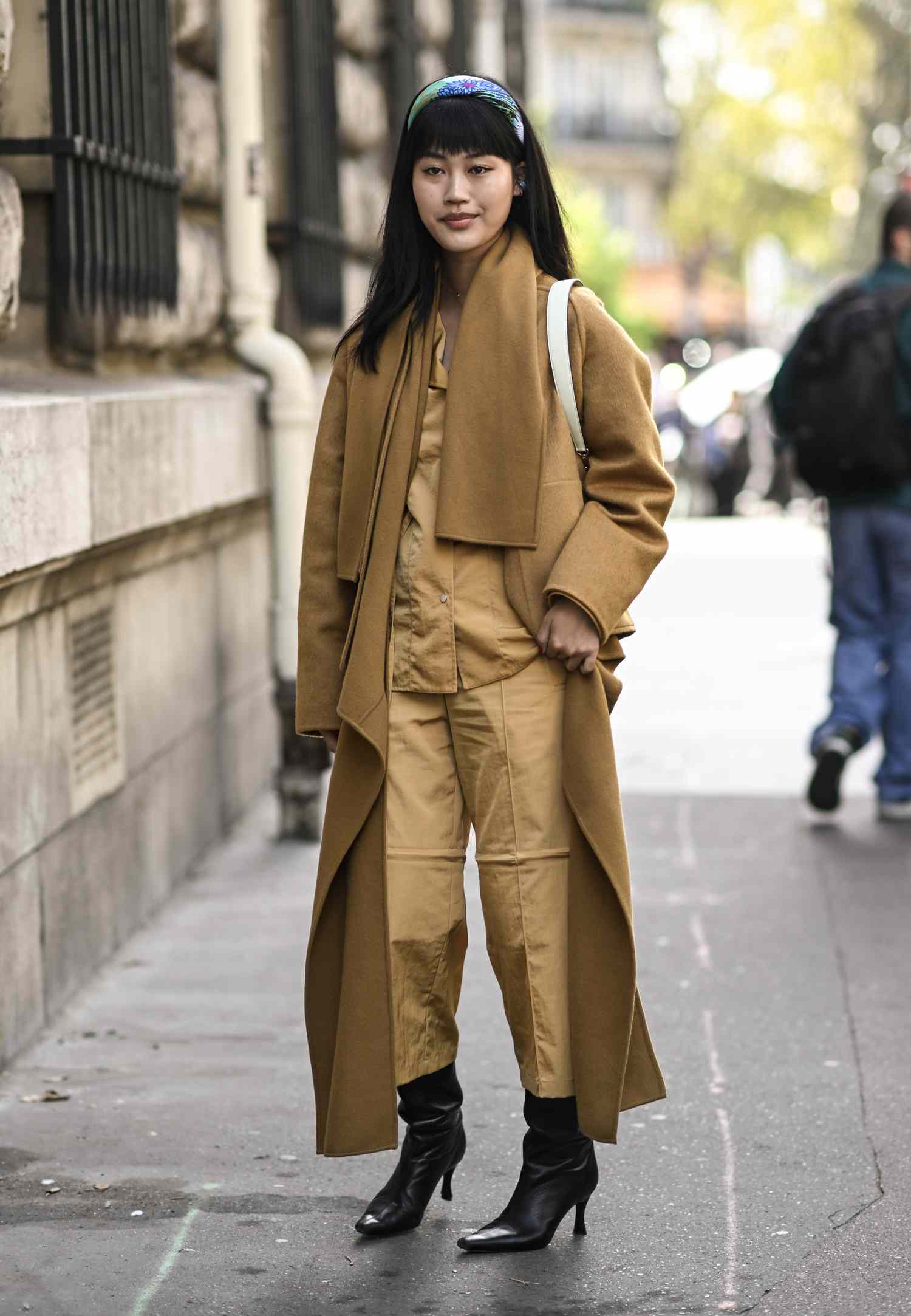 Monochromatic Camel Coat Ensemble with Scarf — Late Winter Outfits