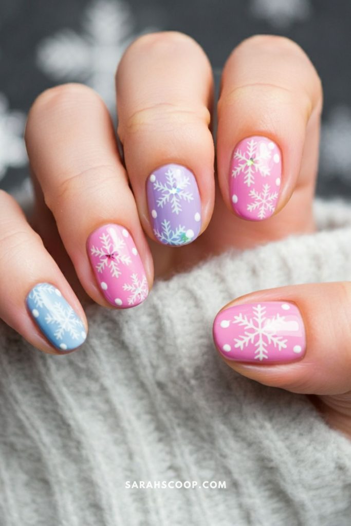 Pastel Snowflakes and Polka Dots Pastel Snowflakes and Polka Dots — Winter Nails for Kids