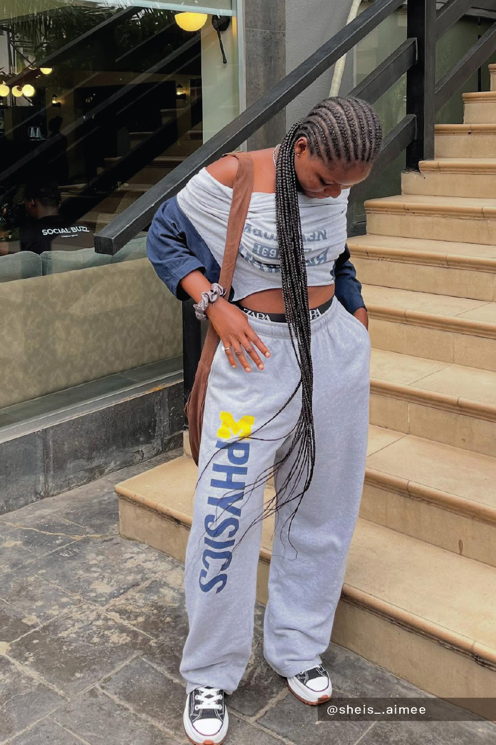 Graphic Grey Sweatpants with Navy Jacket — Sweatpants Outfits