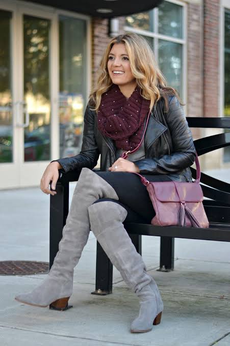 Grey Suede Over-The-Knee Boots Outfit Idea Grey Suede Over-The-Knee Boots Outfit Idea — Suede Boots Outfits