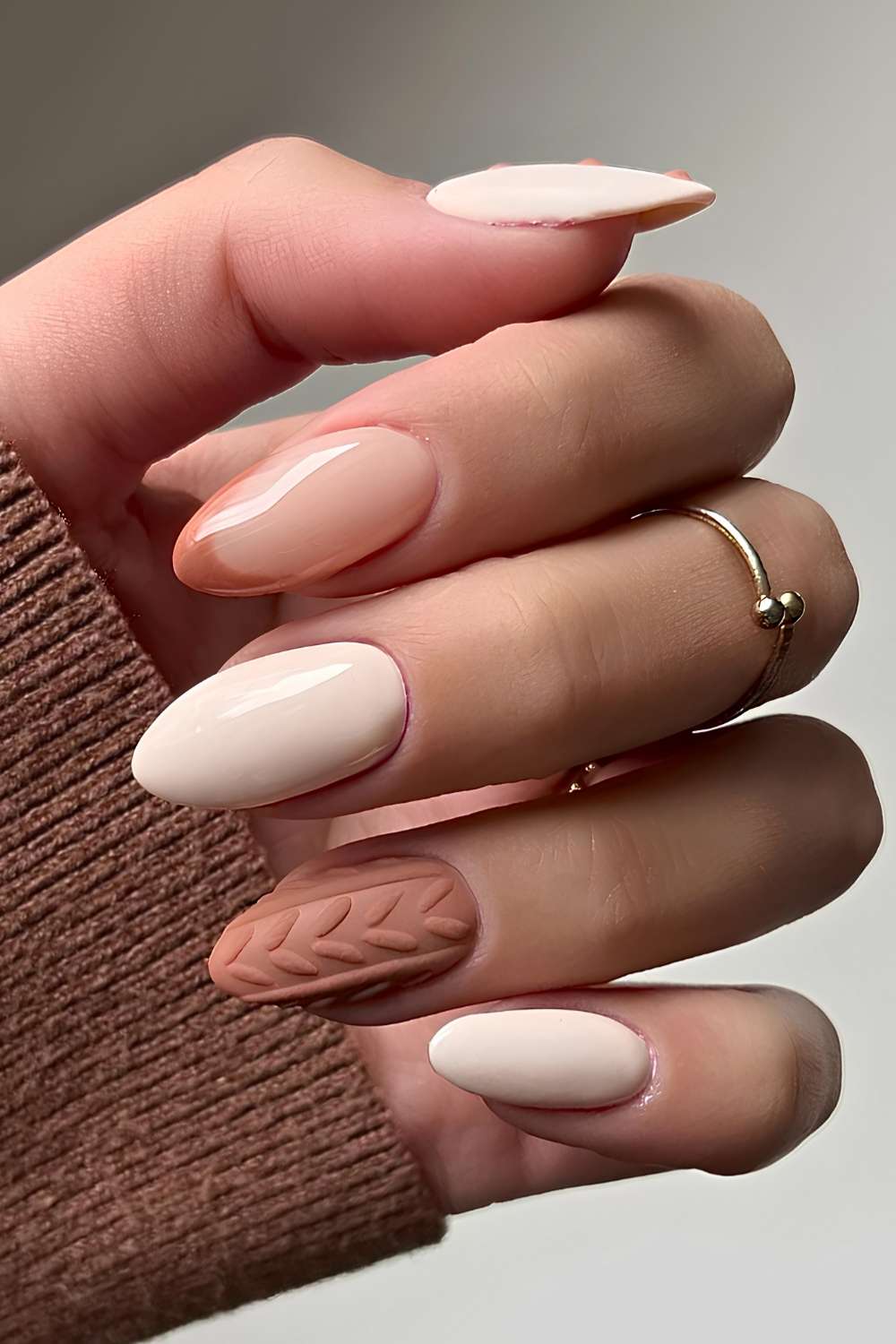 Cable Knit Pattern On Accent Nail Sage Green Knit, Leaf, and 'Be Happy' Nails Cable Knit Pattern On Accent Nail Sage Green Knit, Leaf, and 'Be Happy' Nails — Sweater Nails