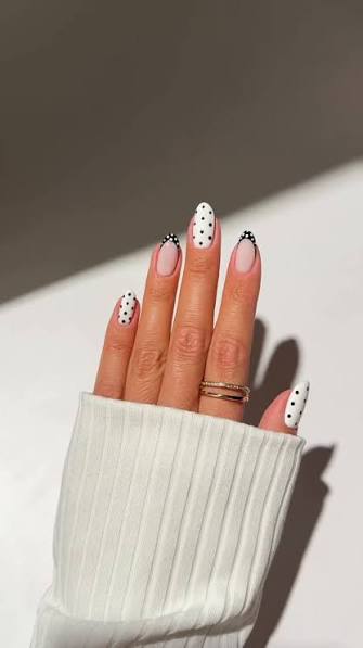 Polka Dot French Tip Almond Nails Polka Dot French Tip Almond Nails — classy simple nail designs