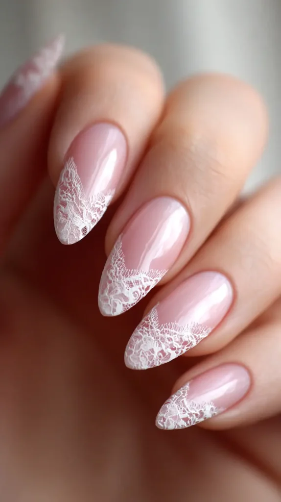 Elegant Sheer Pink Lace Edge Elegant Sheer Pink Lace Edge — Lace Nails