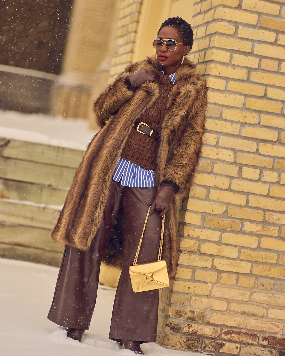 Long Faux Fur Coat with Wide-Leg Pants Long Faux Fur Coat with Wide-Leg Pants — Chicago Winter Outfits