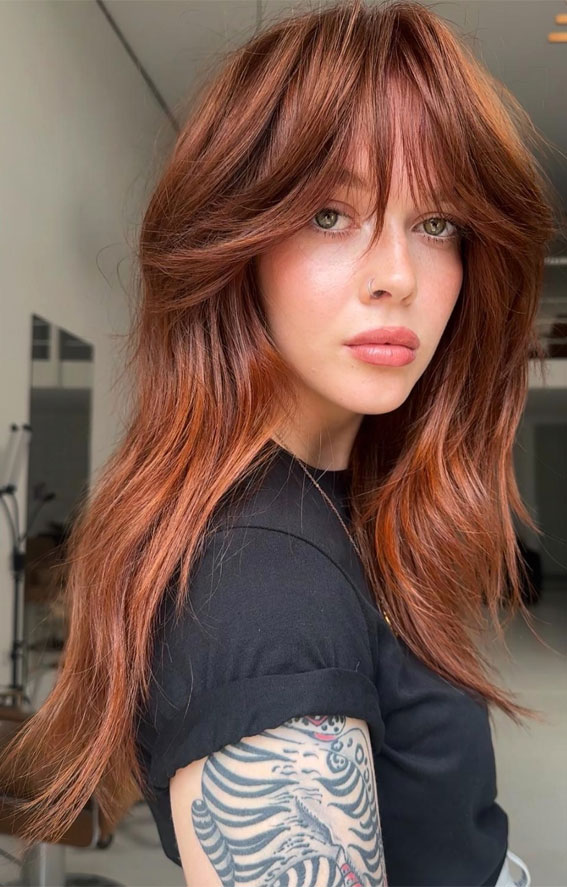 Vibrant Copper Shag With Volume — Long Winter Haircuts