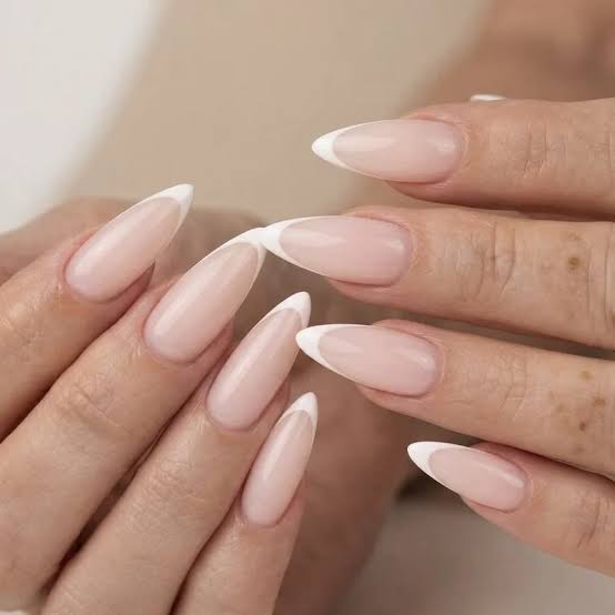 Classic Nude Base White Tip French Manicure — Winter Nail Colors for Women Over 70