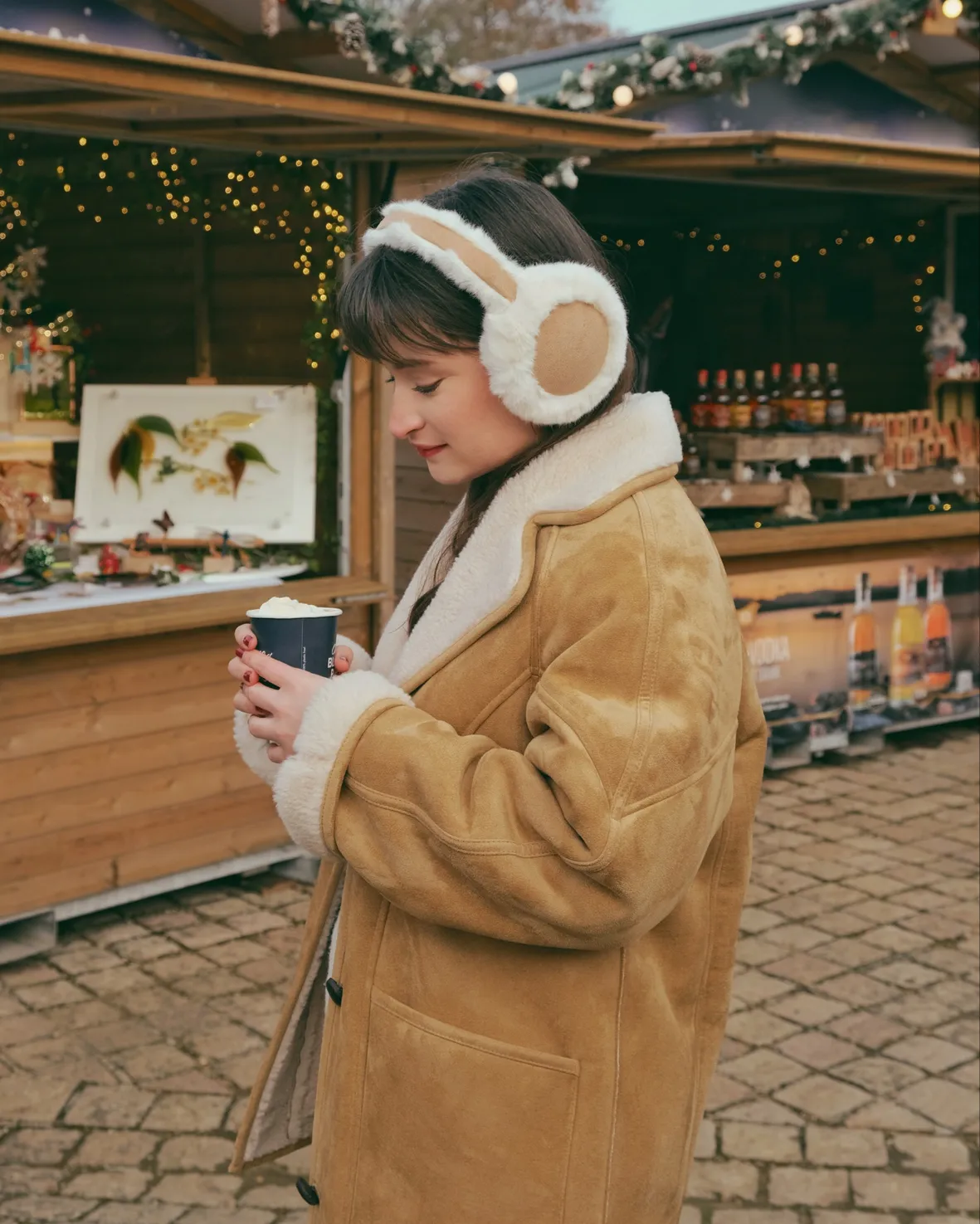Cozy Shearling: Cream Earmuffs with Shearling Lined Coat Cozy Shearling: Cream Earmuffs with Shearling Lined Coat — Earmuffs Outfits