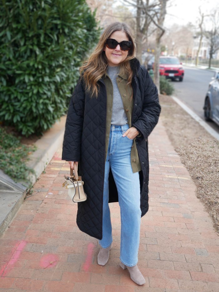 Cozy Quilted Layers: Straight Leg Jeans with Puffer Coat — Winter Outfits with Jeans