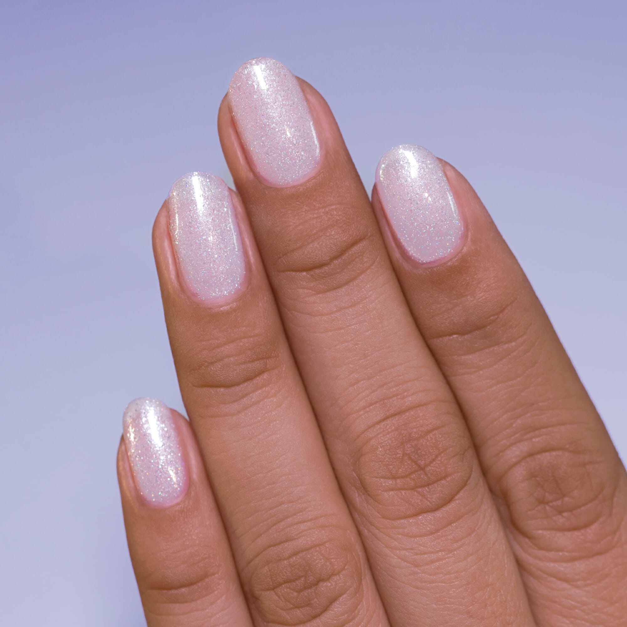 Glitter Jelly Pale Pink Short Oval Nails Glitter Jelly Pale Pink Short Oval Nails — Milky White Nails