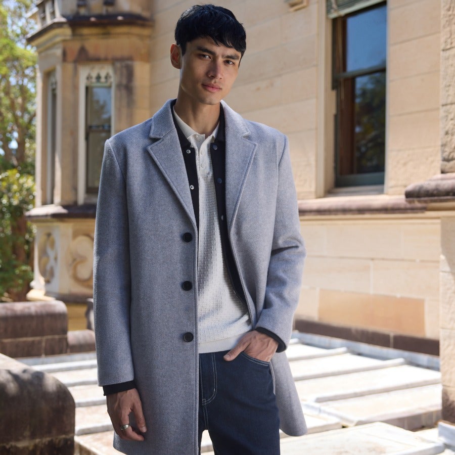 Wool Overcoat with Textured Knit for Refined Smart Casual — Winter Outfits for Men