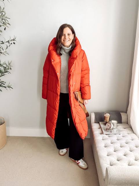 Bright Red Puffer Coat for a Casual Yet Stylish Dinner — Winter Dinner Outfits