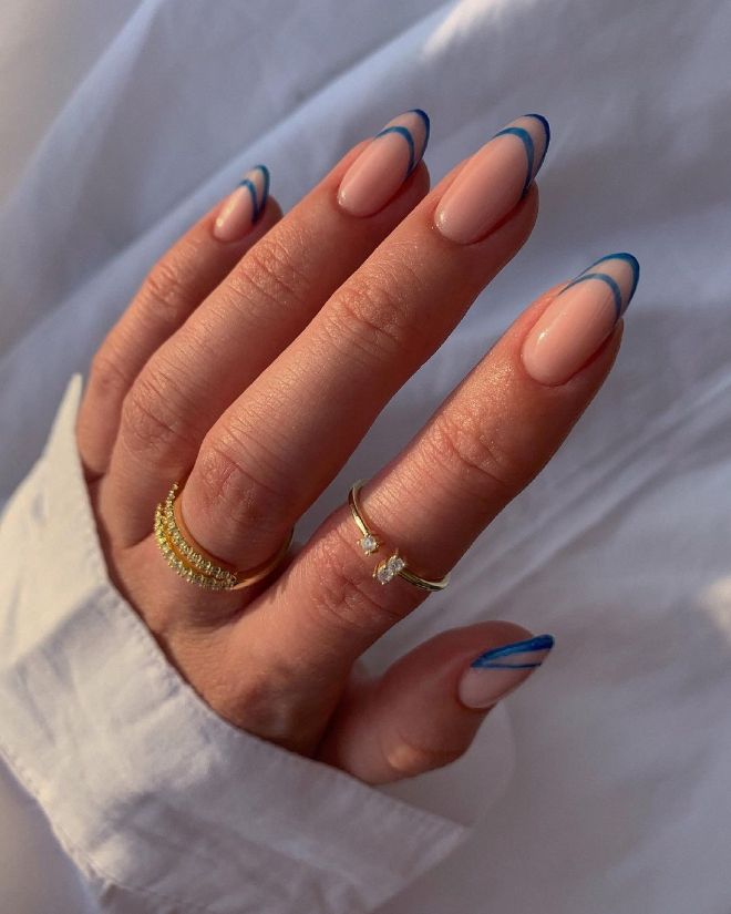 Thin Blue Line French Tip Accent Thin Blue Line French Tip Accent — french nail designs