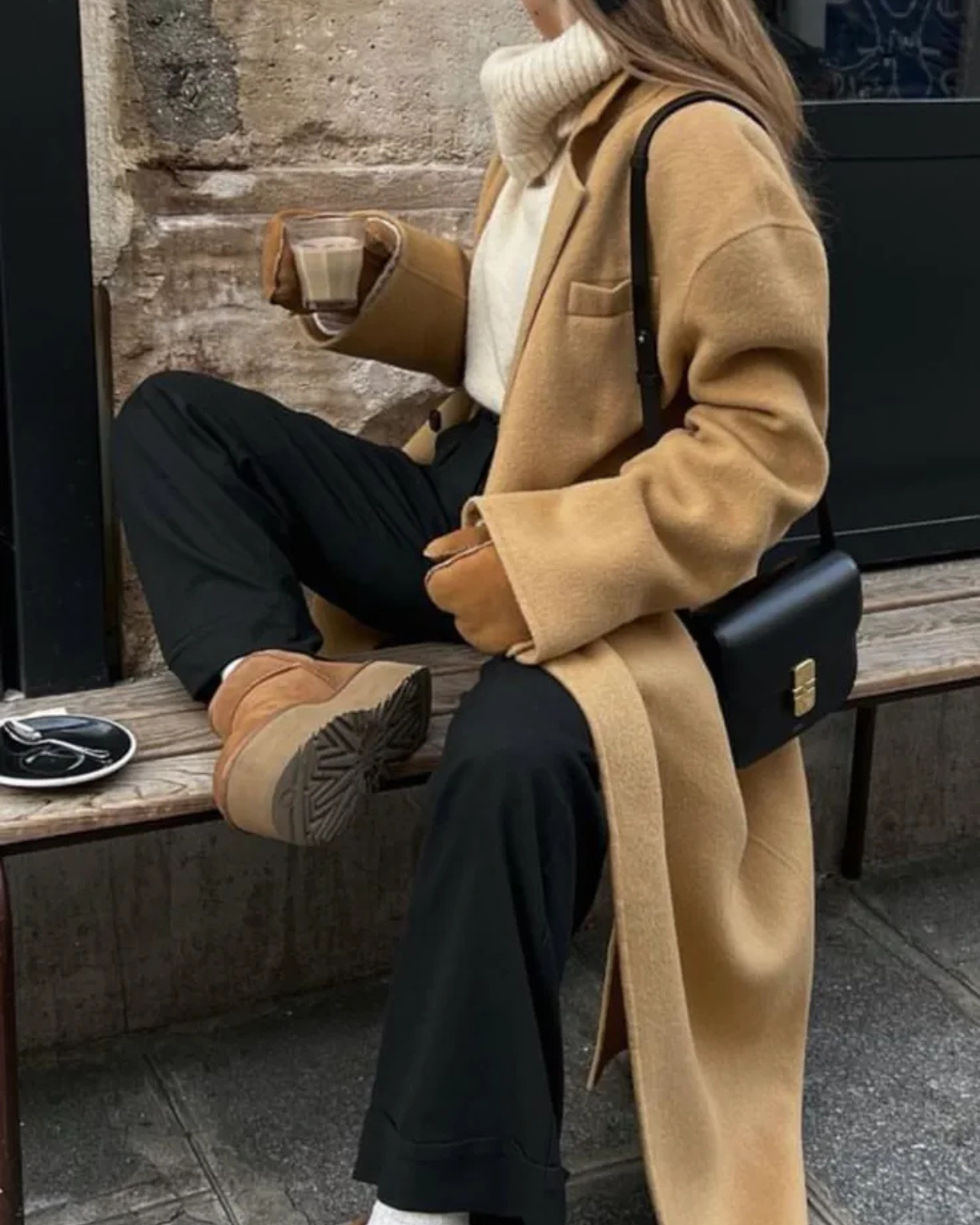 Elevated Casual: Camel Coat with Shearling Trim and Wide-Leg Trousers — Winter Capsule Wardrobe