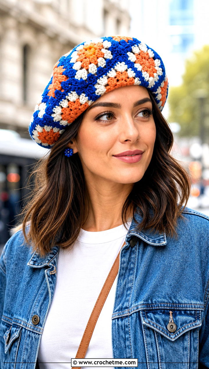 Crochet Beret with Denim Jacket for a Bohemian Vibe Crochet Beret with Denim Jacket for a Bohemian Vibe — Beret Outfits
