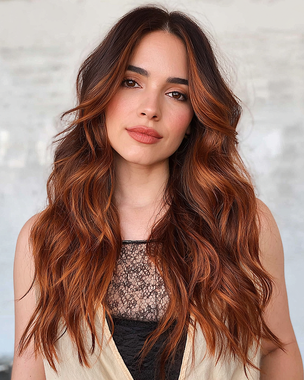 Mid-Back Dark Brown With Cinnamon Balayage — Cinnamon Brown Hair