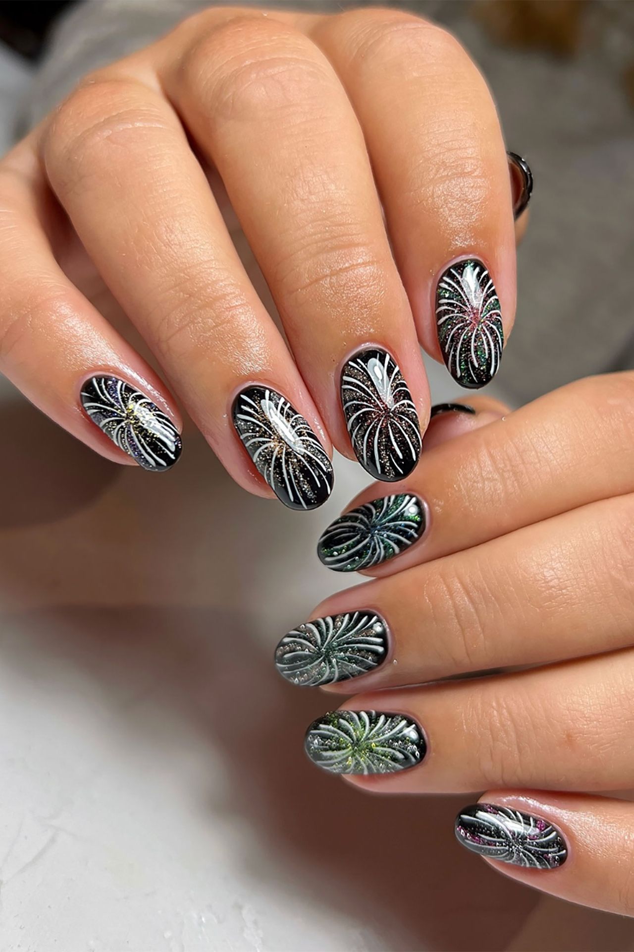 Black Firework Glitter Nails Black Firework Glitter Nails — Winter Vacation Nails
